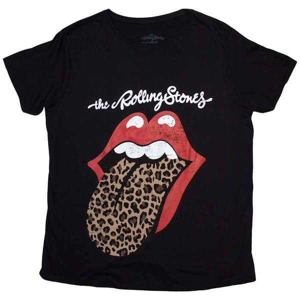 The Rolling Stones Leopard Print Tongue Womens T Shirt