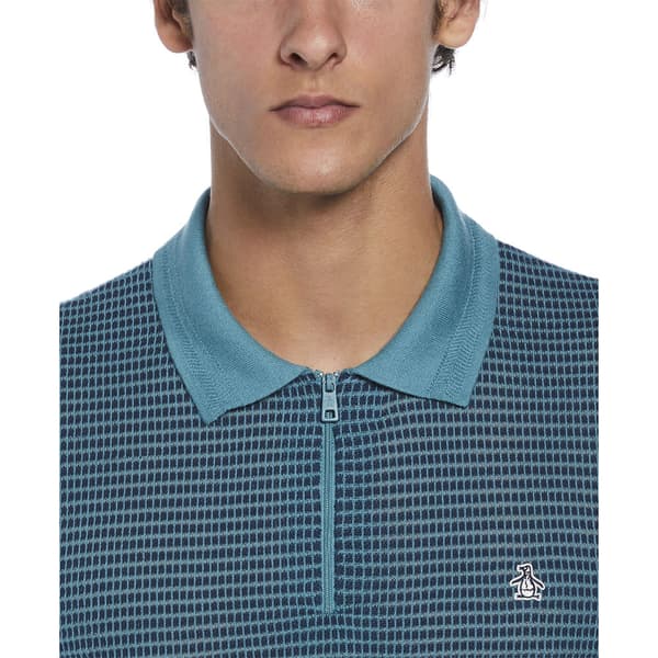 Original Penguin Ao Jacquard 1/4 Zip Kortärmad Polotröja Blå M Man