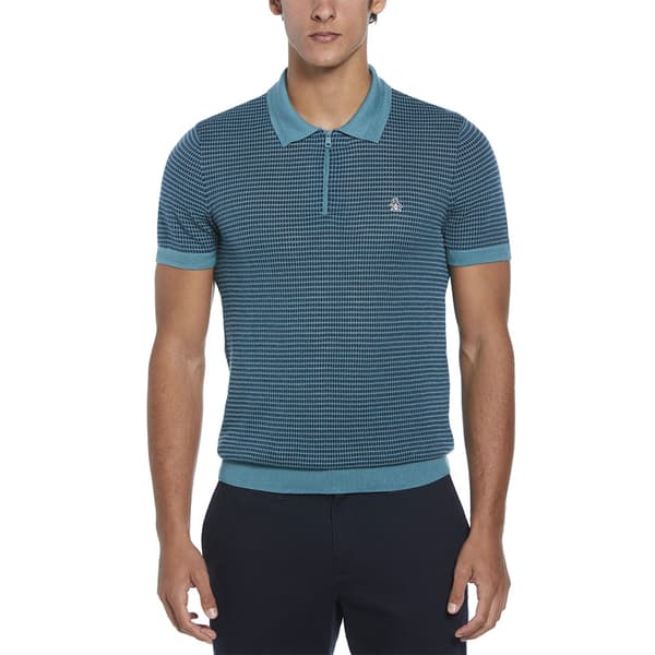 Original Penguin Ao Jacquard 1/4 Zip Kortärmad Polotröja Blå M Man
