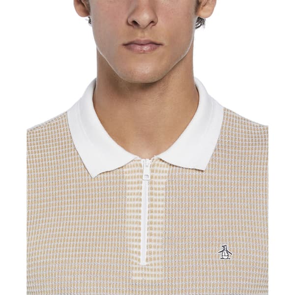 Original Penguin Ao Jacquard 1/4 Zip Kortärmad Polotröja Beige L Man