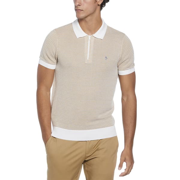 Original Penguin Ao Jacquard 1/4 Zip Kortärmad Polotröja Beige L Man