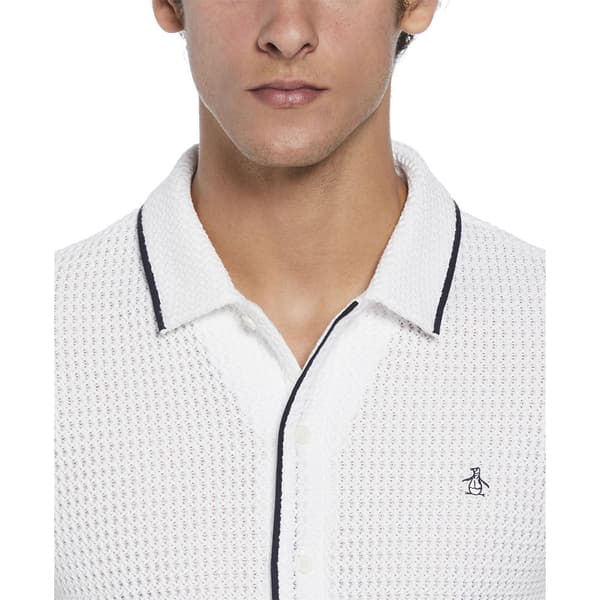 Original Penguin Button Front Textured Earl Kortärmad Skjorta Vit L Man