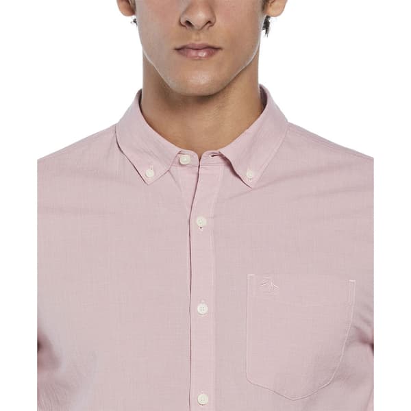 Original Penguin Solid Non Solid Crinkle Skjorte Med Lange ærmer Rosa L Mand
