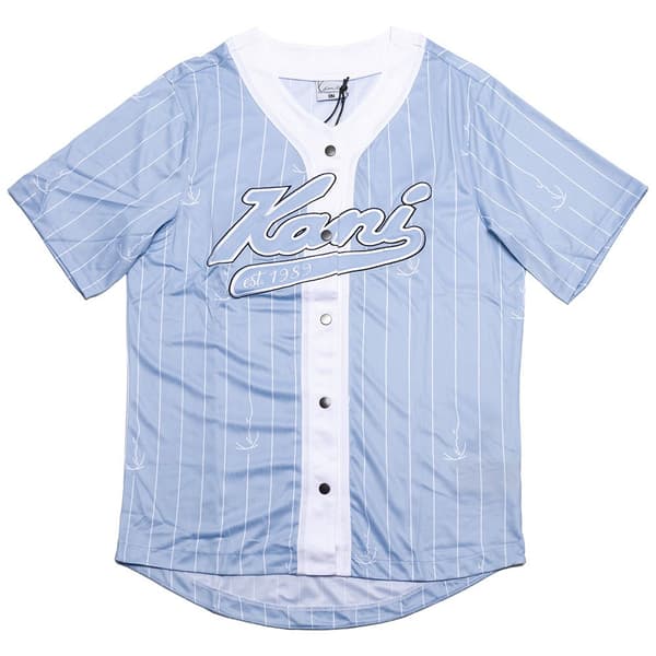 Karl Kani Varsity Logo Pinstripe Baseball Kortärmad Skjorta Blå M Man