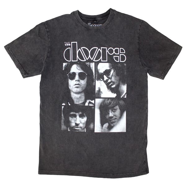 The Doors Squares Band Logo Stone Wash T Shirt Charcoal S