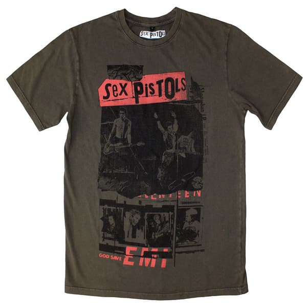 The Sex Pistols Photo Collage Stone Wash T Shirt Green XL