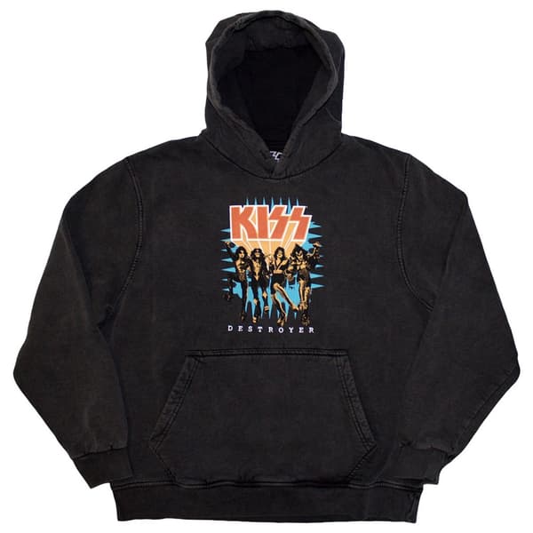 KISS Unisex Pullover Hoodie: Destroyer 3D Logo (Wash Collection) (Medium)