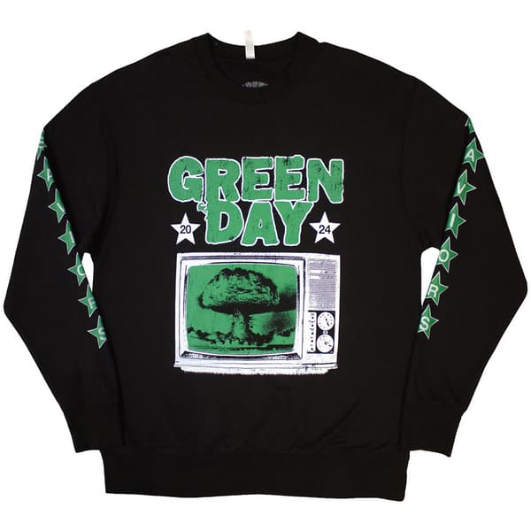 Green Day Unisex Sweatshirt: TV Explosion (Sleeve Print) (Medium)