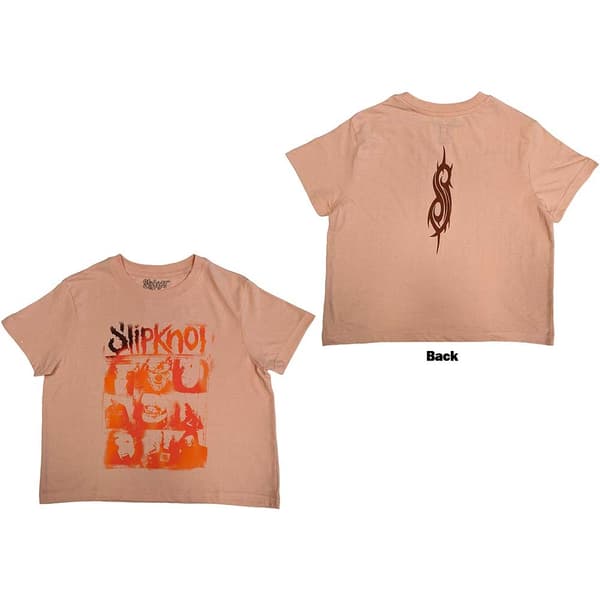 Slipknot Ladies Crop Top: The End, So Far Faces Grid (Back Print) (Large)