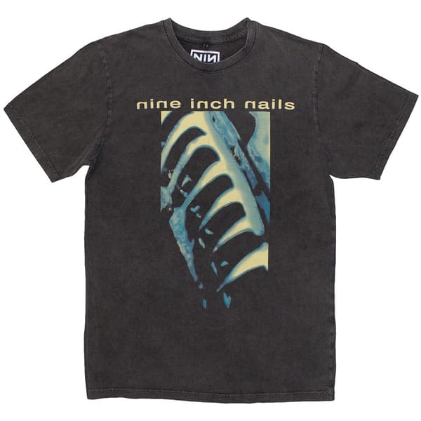 Nine Inch Nails Unisex Stone Wash T-Shirt: PHM & Text Logo (Large)