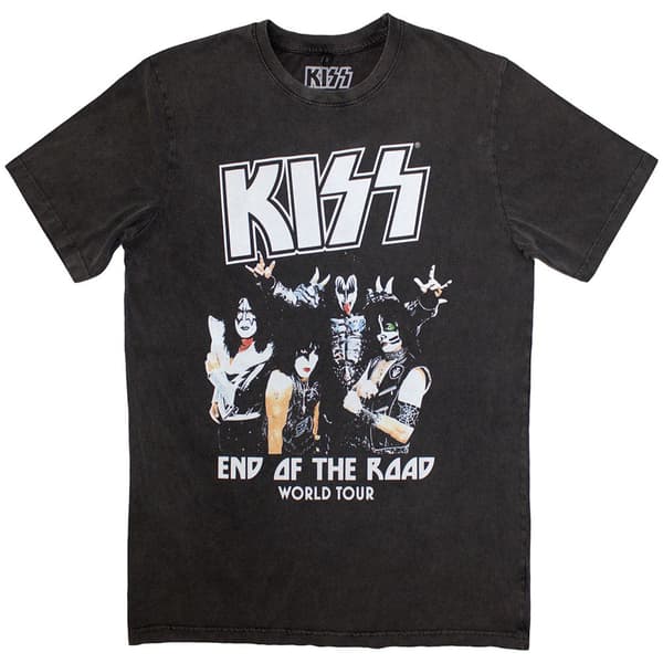 KISS Unisex Stone Wash T-Shirt: End Of The Road World Tour (Large)