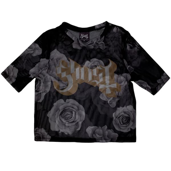 Ghost Ladies Crop Top: Logo & Roses (Mesh) (X-Large)
