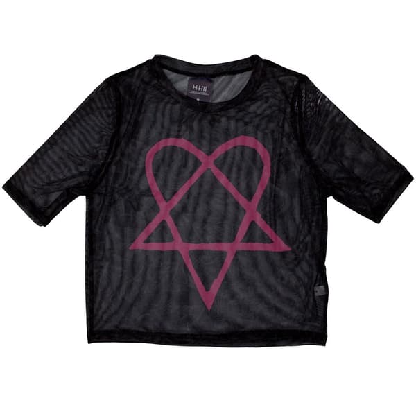 HIM Ladies Crop Top: Pink Heartagram (Mesh) (X-Large)