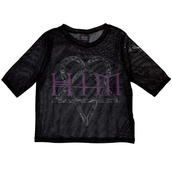 HIM Ladies Crop Top: Heartagram & Logo (Mesh) (Medium)