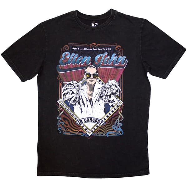 Elton John Unisex Stone Wash T-Shirt: Psych Vintage (X-Large)