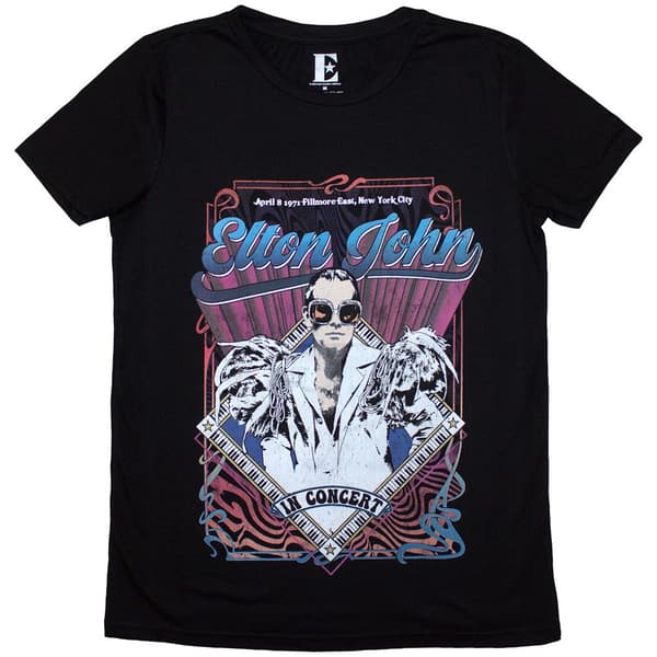 Elton John Ladies T-Shirt: Psych Vintage (Large)
