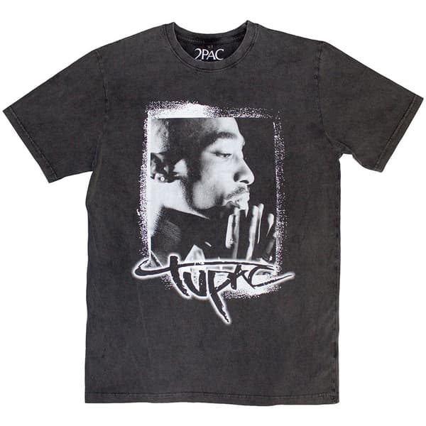 Tupac Unisex Stone Wash T-Shirt: Spray Photo (Small)