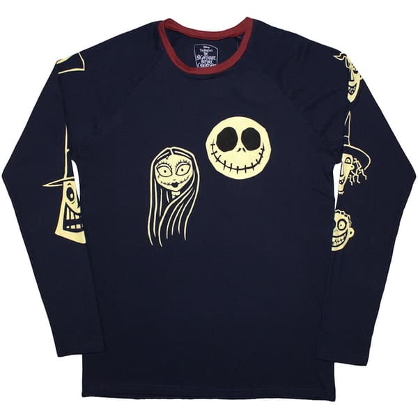 The Nightmare Before Christmas Unisex Long Sleeve T-Shirt: Faces AOP (Embellished) (X-Large)