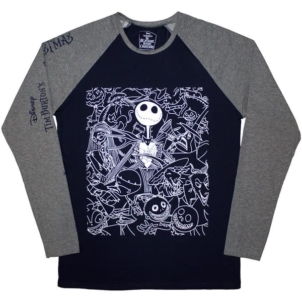 The Nightmare Before Christmas Unisex Raglan T-Shirt: Jack Crowd (Embellished) (XX-Large)