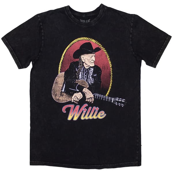 Willie Nelson Unisex Stone Wash T-Shirt: Lasso Portrait (Small)