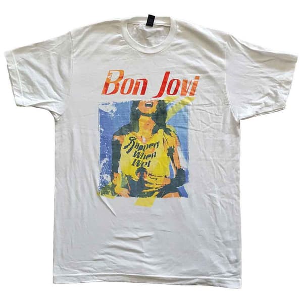 Bon Jovi Slippery When Wet Original Cover T Shirt White XXL
