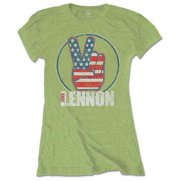 John Lennon Peace Fingers US Flag Skinny Fit T Shirt