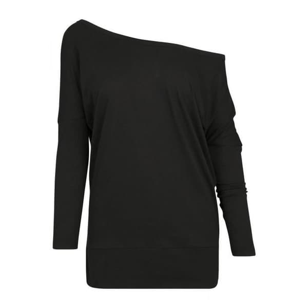 T-shirt med långa ärmar - BYGG DITT MÄRKE - Batwing - Svart - 100% bomull - Rättvis passform