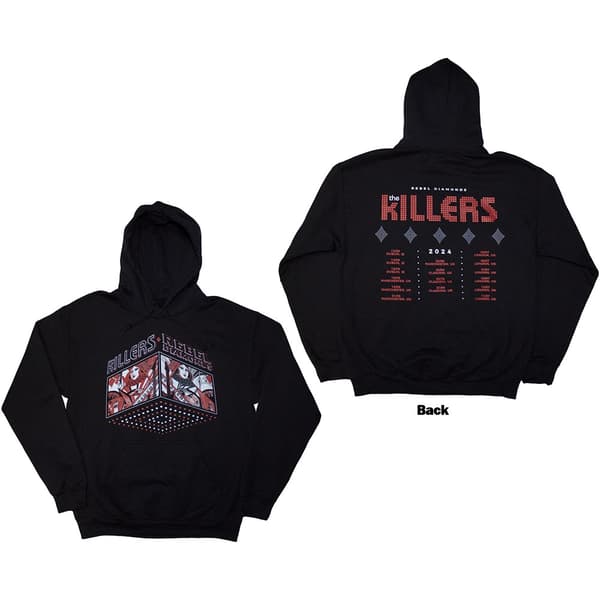 The Killers Unisex Pullover Hoodie: Tour '24 Rebel Diamonds (Black) (Back Print & Ex-Tour) (Large)