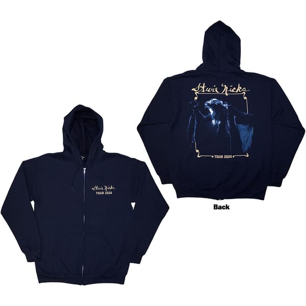 Stevie Nicks Unisex Zipped Hoodie: Tour '24 Live Photo (Navy Blue) (Back Print & Ex-Tour) (Large)