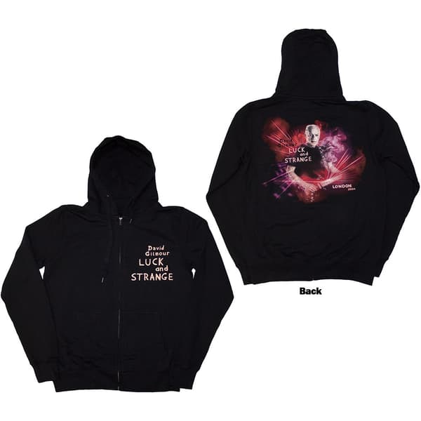 David Gilmour Unisex Pullover Hoodie: Luck & Strange London (Black) (Back Print & Ex-Tour) (Medium)