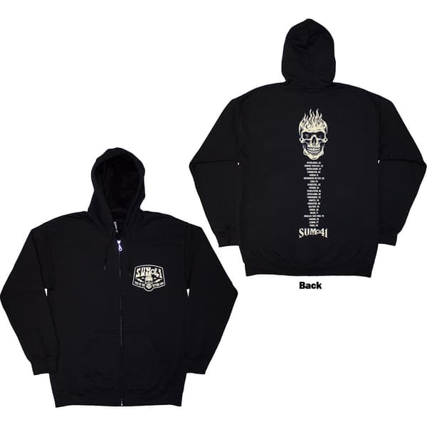 Sum 41 Unisex Zipped Hoodie: Tour '24 Pocket Logo & Skull Back (Black) (Back Print & Ex-Tour) (X-Large)