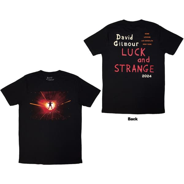 David Gilmour Unisex T-Shirt: Luck & Strange Stage Shot (Black) (Back Print & Ex-Tour) (Small)
