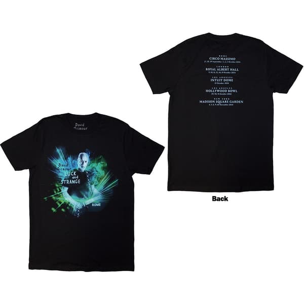David Gilmour Unisex T-Shirt: Luck & Strange Rome (Black) (Back Print & Ex-Tour) (Small)