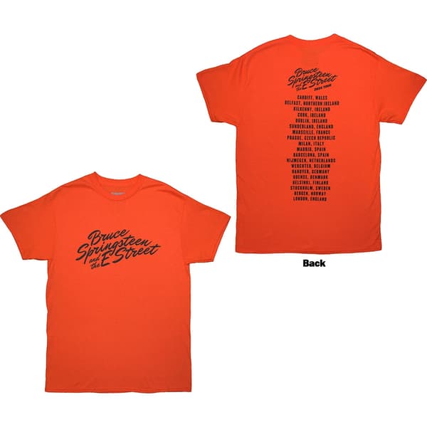 Bruce Springsteen Unisex T-Shirt: Tour '24 River Font (Orange) (Back Print & Ex-Tour) (Small)