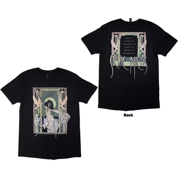 Stevie Nicks Unisex T-Shirt: Tour '24 Doves (Black) (Back Print & Ex-Tour) (Small)
