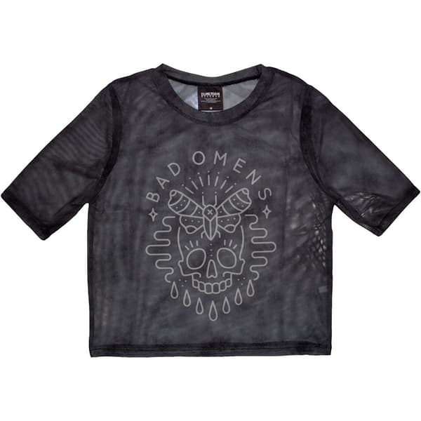 Bad Omens Ladies Crop Top: Moth Skull (Mesh) (XX-Small)
