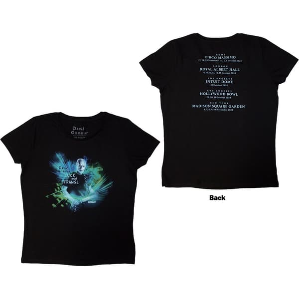 David Gilmour Ladies T-Shirt: Luck & Strange Rome (Black) (Back Print & Ex-Tour) (Small)