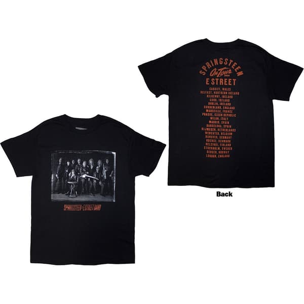 Bruce Springsteen Unisex T-Shirt: Tour '24 E-Street Photo (Black) (Back Print & Ex-Tour) (Large)