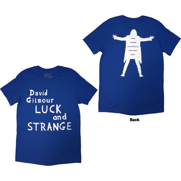 David Gilmour Unisex T-Shirt: Luck & Strange Logo (Blue) (Back Print & Ex-Tour) (X-Large)
