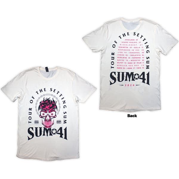 Sum 41 Unisex T-Shirt: Tour '24 Pink Skull (Natural) (Back Print & Ex-Tour) (X-Large)
