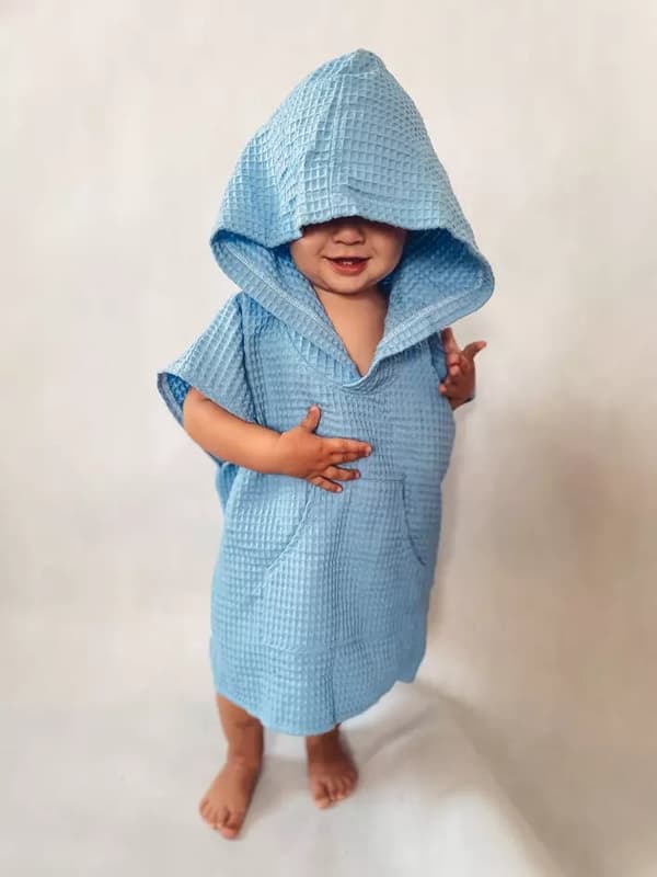 Børnebadeponcho med hætte Blå S