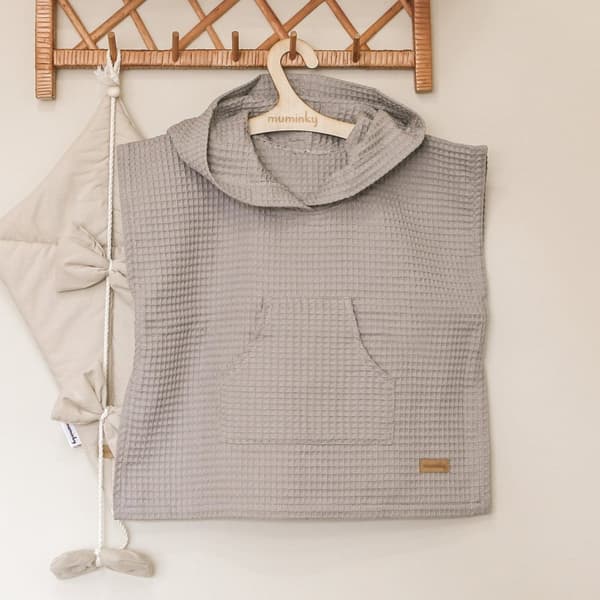 Badeponcho med hætte Grå vaffel S