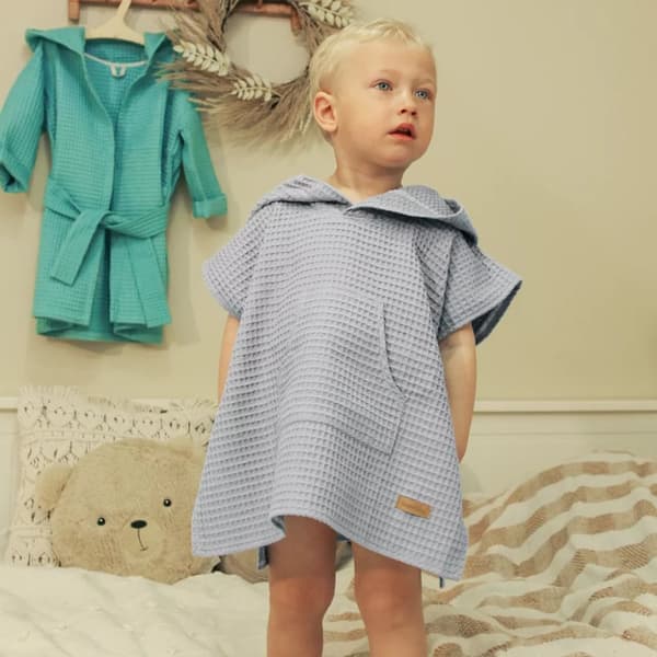 Hupullinen kylpyponcho harmaa vohveli S