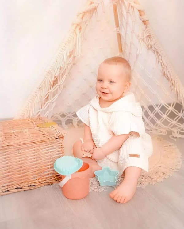 Badeponcho med hætte Natural M