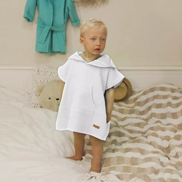 Børnebadeponcho med hætte Hvid M