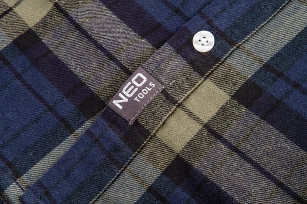 Navy-oliven-sort flannelskjorte, størrelse S