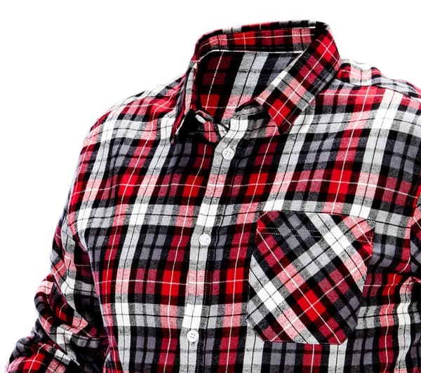 Rød, sort og hvid ternet flannelskjorte, størrelse XL