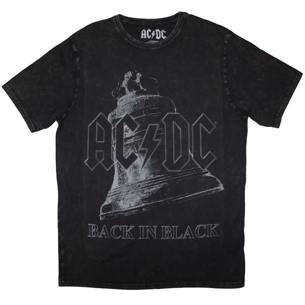 AC/DC Unisex Stone Wash T-Shirt: Back In Black Bell (Black) (Small)