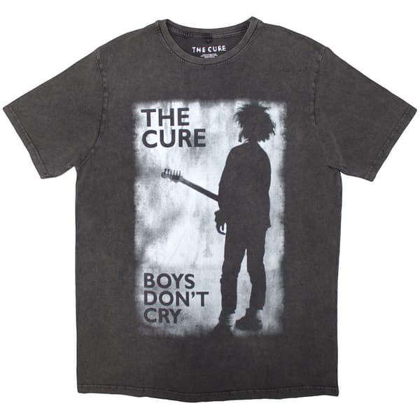 The Cure Unisex Stone Wash T-Shirt: Boys Don't Cry Black & White (Charcoal Grey) (Large)