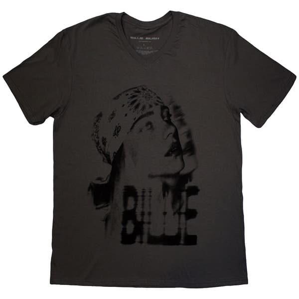 Billie Eilish Unisex T-Shirt: Tonal Bandana Photo (Charcoal Grey) (Large)